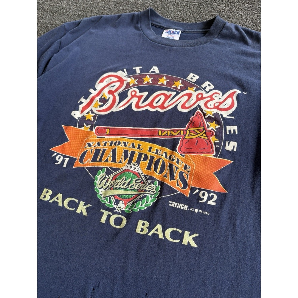 Vintage 1992 Atlanta Braves Tee XL Back to Back NL Champions Trench USA - Picture 2 of 7